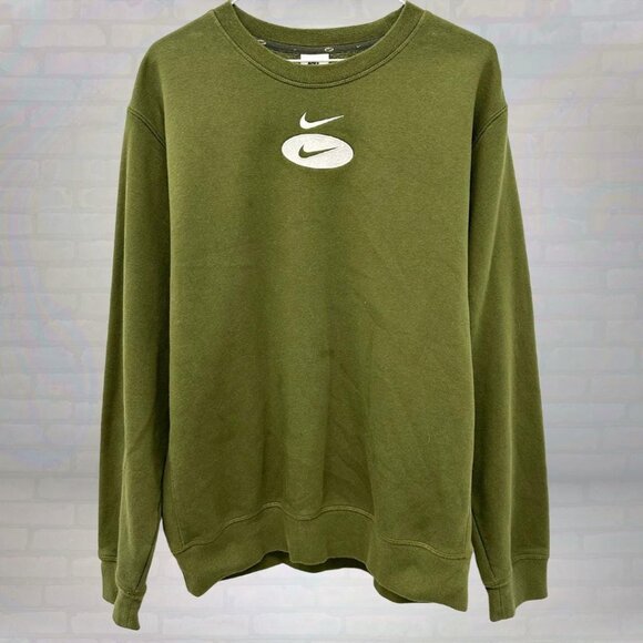 Vintage Nike Olive Green Double Swoosh Sweatshirt | Size Medium - Picture 1 of 5